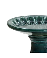 LuxenHome Dark Green Flower 21.65-Inch Tall Ceramic Birdbath