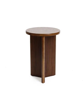 LuxenHome 15.75-Inch Round Wood Side Table with Walnut Finish