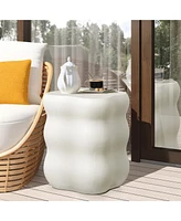 LuxenHome White MgO Modern Curves Square 18.5-Inch Tall Side Table, Indoor and Outdoor