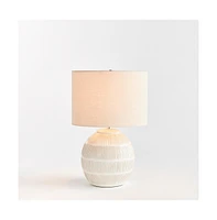 10" x 15" Antoni Hatch Mark Pattern Decorative Contemporary Table Lamp w/ Linen Shade