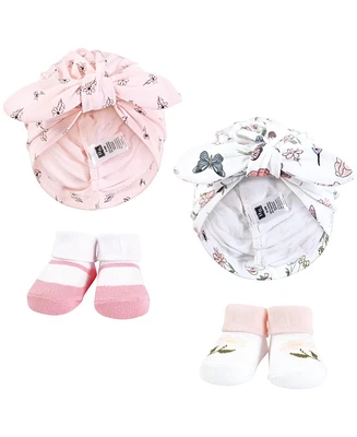 Hudson Baby Baby Girls Hudson Turban and Socks Set, Hummingbird Garden, One