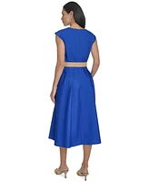 Jessica Howard Women's Cotton V-Neck Belted Midi Dress