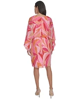 Jessica Howard Women's Printed Chiffon 3/4-Sleeve Blouson Dress