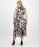 Sandra Darren Plus Belted Printed Sleeveless Midi Dress