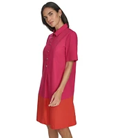 Jessica Howard Petite Cotton Colorblocked Shift Shirtdress
