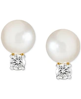 Grown With Love Cultured Freshwater Pearl (7mm) & Lab Grown Diamond (1/3 ct. t.w.) Stud Earrings in 14k Gold