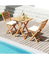 3-Piece Folding Bistro Set with Removable Seat Cushions Outdoor Table and Chairs