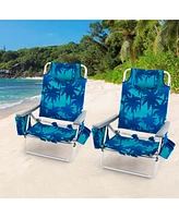 2-Pack Folding Backpack Beach Chair 5-Position Outdoor Reclining Chairs with Pillow