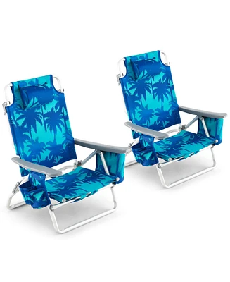 2-Pack Folding Backpack Beach Chair 5-Position Outdoor Reclining Chairs with Pillow