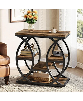 Tribesigns 4-Shelf Side End Table, 23.6-Inch Rustic Narrow Bedside Table with Storage for Living Room, Bedroom, Entryway