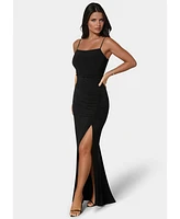 Bebe Women's Ruched High Slit Solid Dress