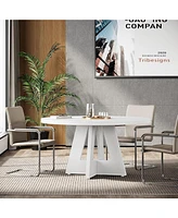47-Inch Modern Office Desk, Round Home Office Desk for 4–6 People, Wood Tabletop & Sturdy Base