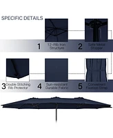 Gymax 15FT Double-Sided Twin Umbrella Sun Shade Outdoor Crank Market Base Patio