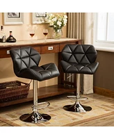 Set of 2 Adjustable Swivel Bar Stools with Diamond-Tufted Faux Leather Seats, Footrest, and Chrome Base for Kitchen or Home Bar-The Pop