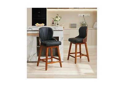 Dyhome Counter Height Bar Stools Set of 2, Swivel Pu Leather with Bentwood Backs, 26 Inch Seat Height, for Kitchen Island