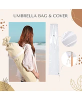LAGarden Boho 7' Fringe Patio Umbrella with Tassels UPF50+ Boho Style 5-Year-Non-Fading for Outdoor Yard Butter Twisted Root