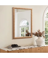 LuxenHome Beech Wood Frame Rectangle 35.4-Inch Tall Wall Mirror, Accent and Vanity