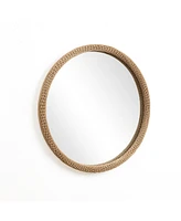 LuxenHome Bamboo Frame Round Accent and Vanity Wall Mirror