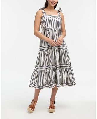 Ellen Tracy Women's Striped Tiered Midi Dress