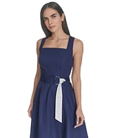 Jessica Howard Women's Cotton Color-Blocked Tie-Waist Midi Dress