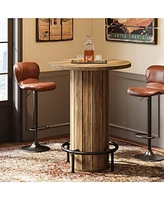 Tribesigns Round Bar Table, 39.4" H Wood Bistro Pub Table with Metal Ring Footrest for Dining Coffee Cocktail Living Room, Small Space(Only Table)
