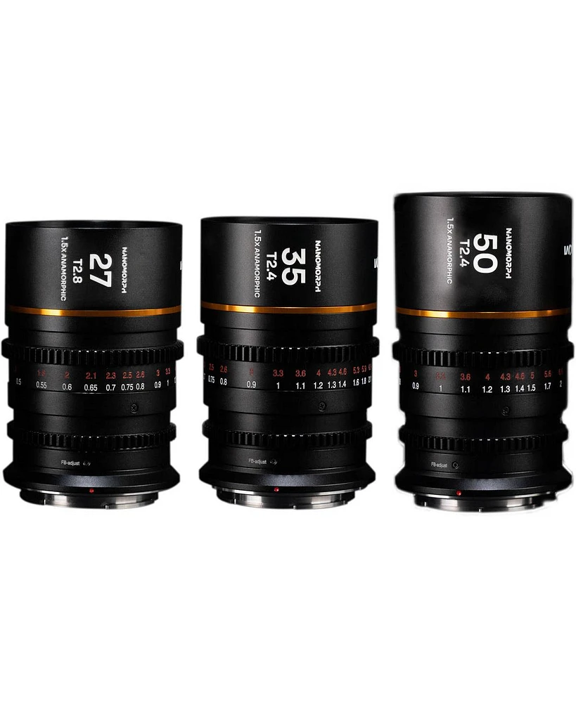Venus Laowa Nanomorph S35 Prime 3-Lens Bundle with 35mm, 50mm T2.4 and 27mm T2.8 Anamorphic Lens for Dji Dl, Amber Flare