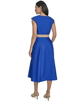 Jessica Howard Petite Cotton V-Neck Belted Midi Dress