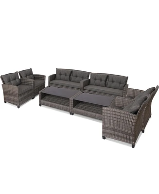 Gymax 8PCS Rattan Patio Conversation Set Cushioned Outdoor Furniture Set