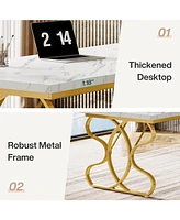 Tribesigns 63-Inch Computer Desk, Modern Executive Desk with Gold Metal Legs, Large Sturdy Writing Table for Home Office, White and Gold