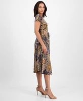 Robbie Bee Petite Printed Tie-Waist Midi Dress