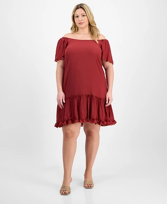 Robbie Bee Plus Off-The-Shoulder Ruffled-Hem Dress