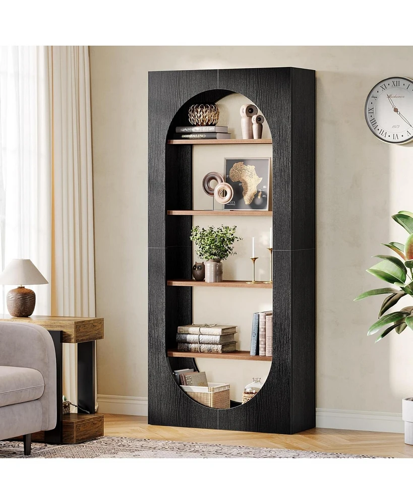 Tribesigns 5-Tier Black Arched Bookshelf, 70.87-Inch Tall Arch Bookcase with Storage, Modern Book Shelf Storage Organizer for Living Room, Home Office