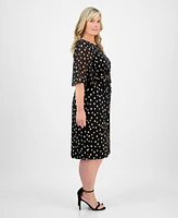 Connected Plus Printed Side-Shirred Butterfly-Sleeve Dress