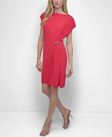 Dkny Women's Hardware-Trim Side-Ruched Dolman-Sleeve Dress