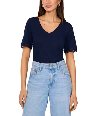 Vince Camuto Women's Cotton V-Neck Crochet-Trim Top
