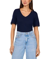 Vince Camuto Women's Cotton V-Neck Crochet-Trim Top