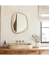 LuxenHome Travertine-Style Frame Freeform Oval Wall Mirror