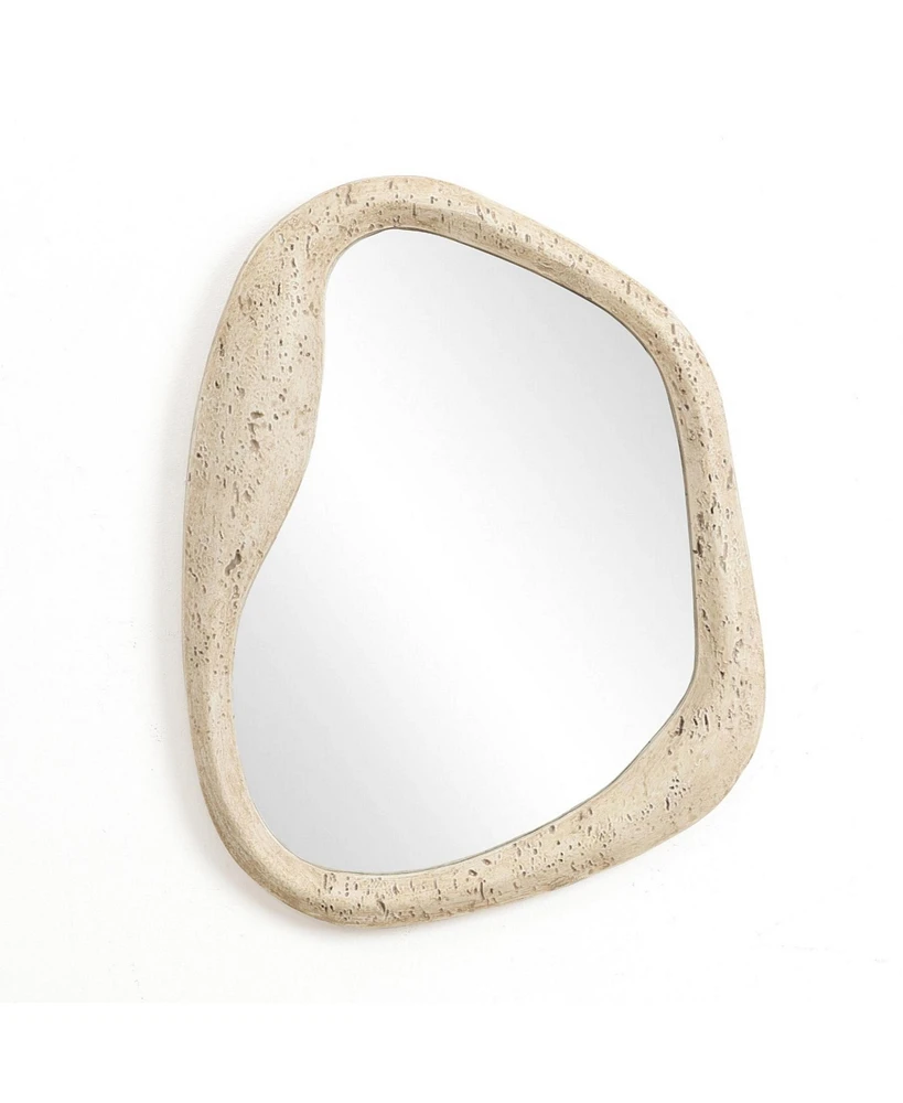 LuxenHome Travertine-Style Frame Freeform Oval Wall Mirror