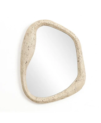 LuxenHome Travertine-Style Frame Freeform Oval Wall Mirror