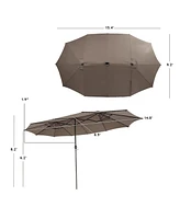 Gymax 15Ft Solar Led Patio Outdoor Double-Sided Umbrella w/ 48 Lights Crank