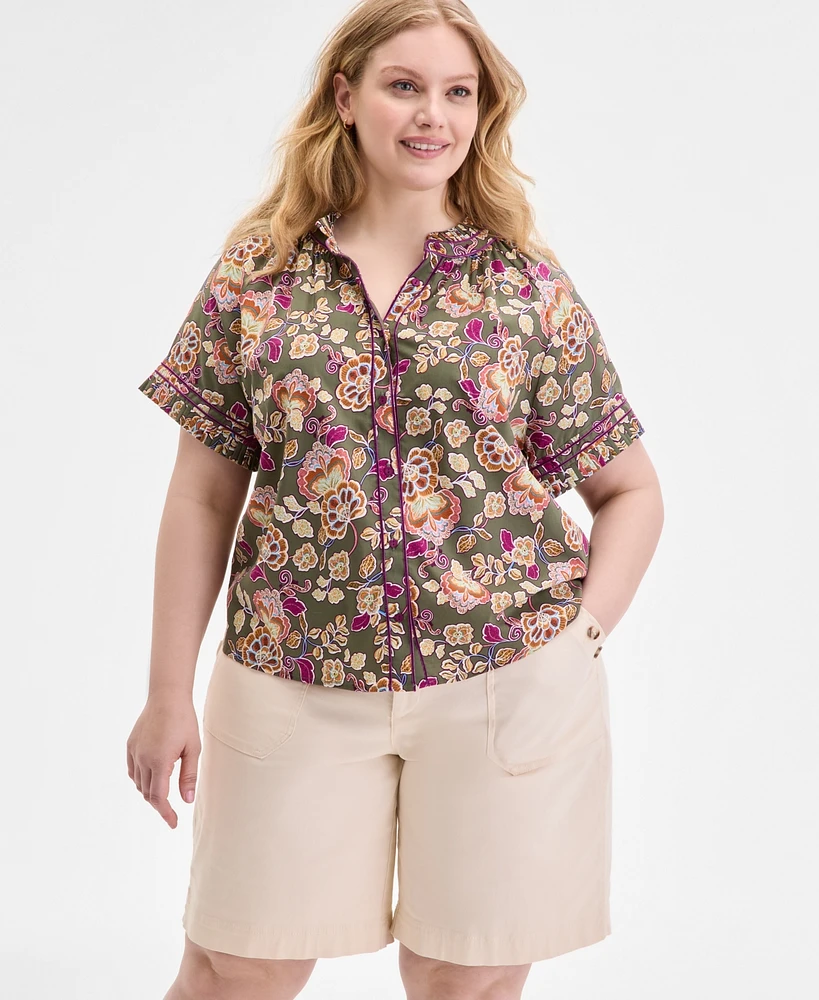 Democracy Trendy Plus Pleated Collar Piping-Trim Shirt