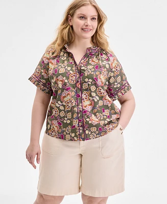 Democracy Trendy Plus Pleated Collar Piping-Trim Shirt