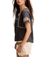 Lucky Brand Women's Embroidered Short-Sleeve Cotton T-Shirt