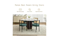 Dyhome Mid-Century Modern Dining Chairs, Room Chairs Set of 6 with Rattan Cane Back, Upholstered Boucle Metal Legs