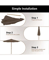 Gymax 10FT Wooden Market Table Umbrella Pulley Sunshade Canopy w/8 Bamboo Ribs