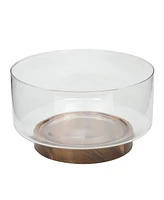 Gibson Home Wildgreens Large Glass Salad Bowl Set with Acacia Wood Base and Acacia Serving Utensils