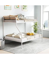 Twin over Full Metal Bunk Bed with Inclined Ladder Safety Guardrail, Slat Support