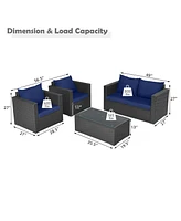 Pcs Patio Rattan Furniture Set Cushioned Sofa Chair Coffee Table