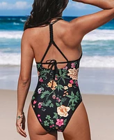 Cupshe Women's Floral Print Plunge One-Piece Swimsuit
