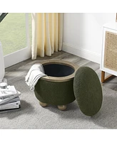 Round Upholstered Storage Stool with Hidden Compartment and Cushioned Seat for Bedroom Living Room Entryway Seating and Organization-The Pop Home